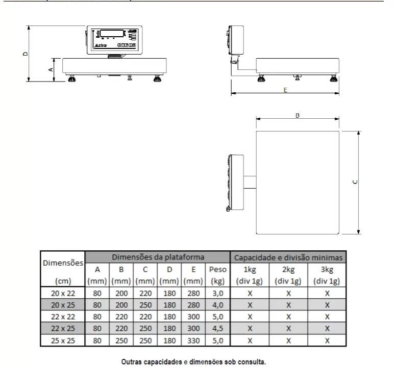 Dimensão - Balança Para Pesagem Cães B520 capacidade 3kg a 100kg