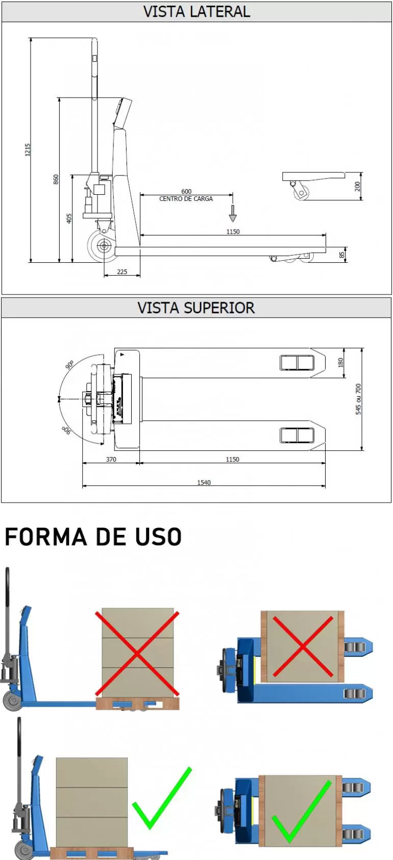 Dimensão  - Transpalete LD1053