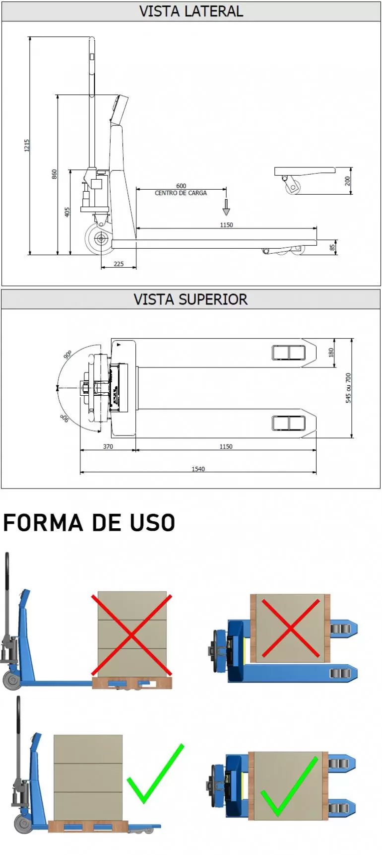 Dimensão  - Transpalete LD1054