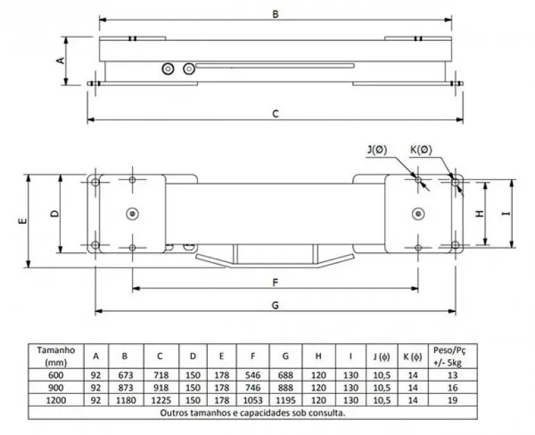 Dimensões - Balança Para Pesagem De Gado Modelo LD2000P com impressora